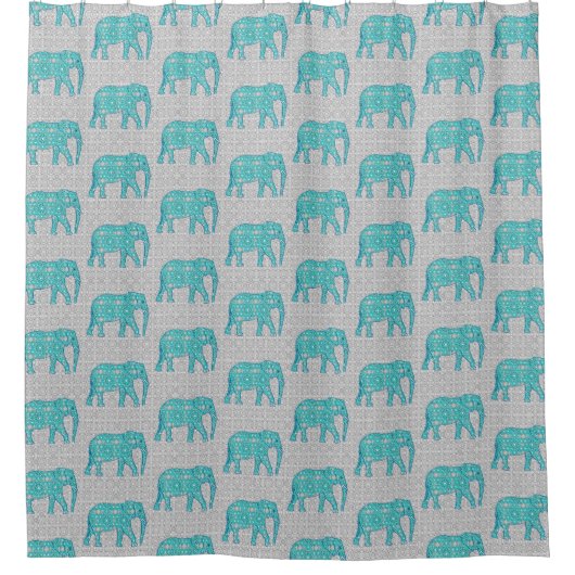 Rideaux De Douche Eléphant fleur Mandala - turquoise, gris & blanc (Devant)
