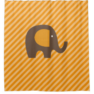 Rideaux De Douche Eléphant orange et Brown sur bandes diagonales