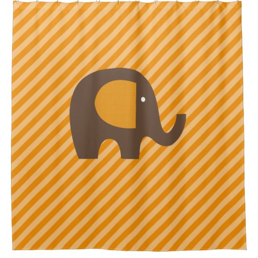 Rideaux De Douche Eléphant orange et Brown sur bandes diagonales (Devant)