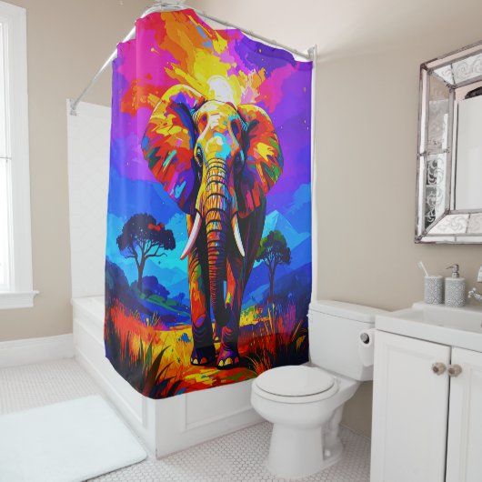 Rideaux De Douche Elephant Palette Daub 001 Shower Curtain (En situation)