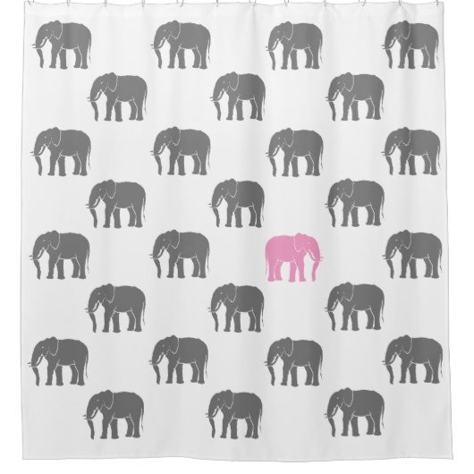 Rideaux De Douche Éléphant rose emblématique parmi les gris sur le b (Devant)