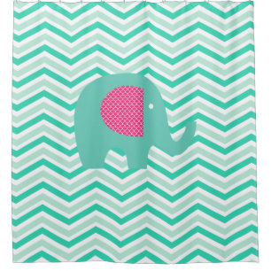 Rideaux De Douche Eléphant turquoise sur Chevron de Turquoise, Menth