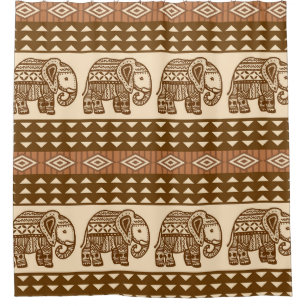 Rideaux De Douche Eléphants ethniques Motif Vintage géométrique