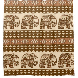 Rideaux De Douche Eléphants ethniques Motif Vintage géométrique
