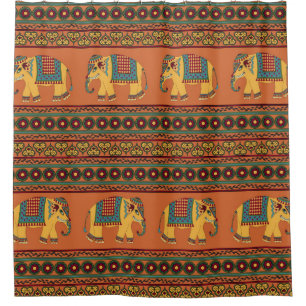 Rideaux De Douche Eléphants Indiens, Orange Traditionnel Sans Seamle