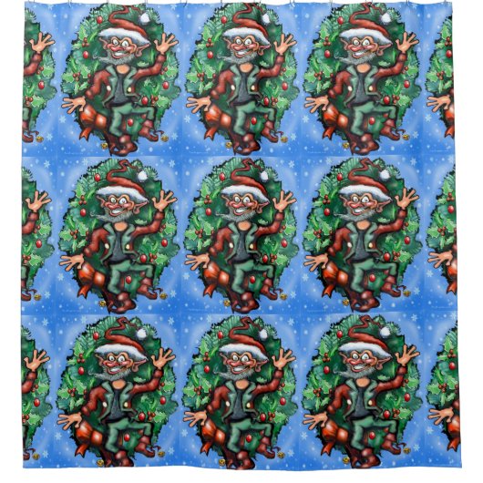 Rideaux De Douche Elfe de Noël avec couronne (Devant)