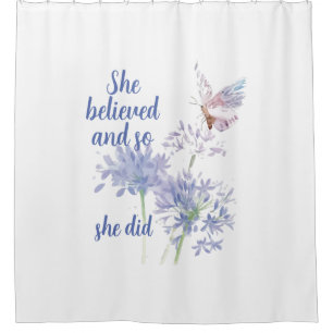 Rideaux De Douche "Elle a cru et donc Citation Motif Papillon