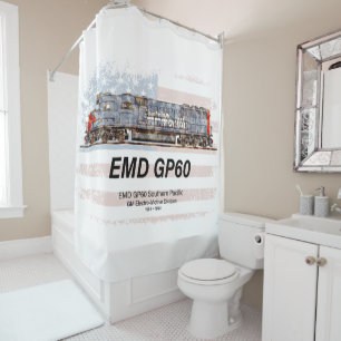 Rideaux De Douche EMD GP60 Diesel Locomotive et drapeau américain
