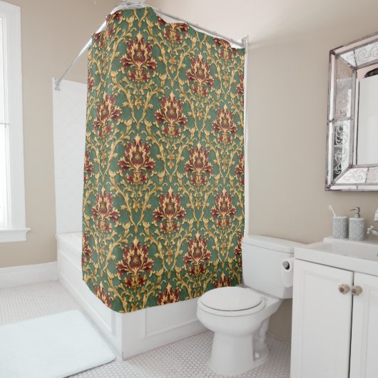 Rideaux De Douche Emerald Gold Baroque Damask (En situation)