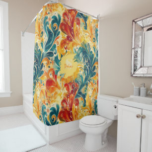 Rideaux De Douche Emerald Green & Gold Abstrait Paisley Feuilles (3)