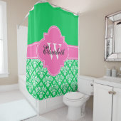 Rideaux De Douche Emerald Green LG Damask #3 CB1IR Hot Pink Monogram (En situation)