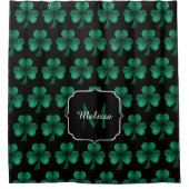 Rideaux De Douche Emerald Green Sparkle Shamrock noir Monogramme (Devant)
