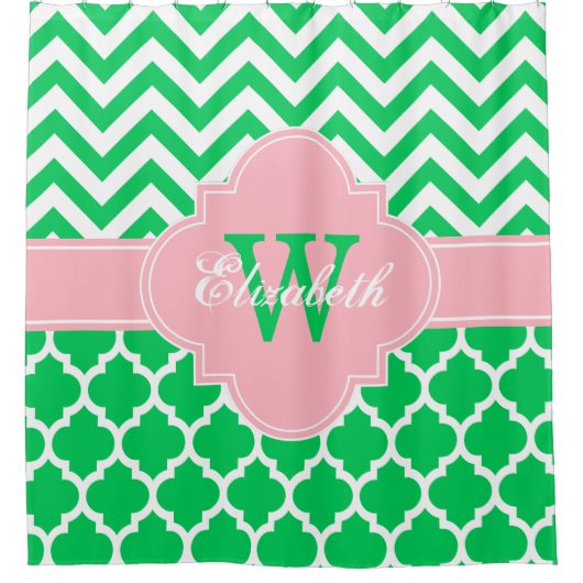 Rideaux De Douche Emerald Green White Rose Marocain #5 Chevron 1IQRN (Devant)