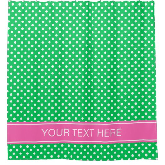 Rideaux De Douche Emerald Green Wht Polka Dot Hot Pink Nom Monogramm (Devant)