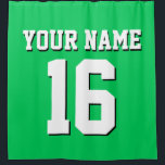 Rideaux De Douche Emerald White Sports Jersey Team Jersey<br><div class="desc">Preppy Solid Color Team Jersey / Sports Jersey / Football Jersey / Rugby Jersey avec Nom Personnalisé Customisez ceci avec votre nom propre ou nom d'équipe et un numéro. Vous pouvez modifier la taille, la couleur et l'emplacement du texte si vous avez besoin d'apporter des modifications, de modifier la couleur...</div>
