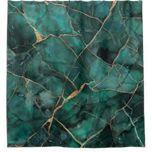 Rideaux De Douche Emeraude de luxe Kintsugi Marbre Agate dorée