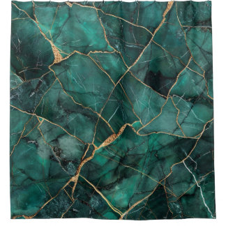 Rideaux De Douche Emeraude de luxe Kintsugi Marbre Agate dorée