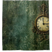 Rideaux De Douche Émeraude Green Rustic Steampunk Horloge (3) (Devant)