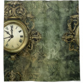 Rideaux De Douche Émeraude Green Rustic Steampunk Horloge (4) (Devant)