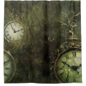 Rideaux De Douche Émeraude Green Rustic Steampunk Horloge (9) (Devant)