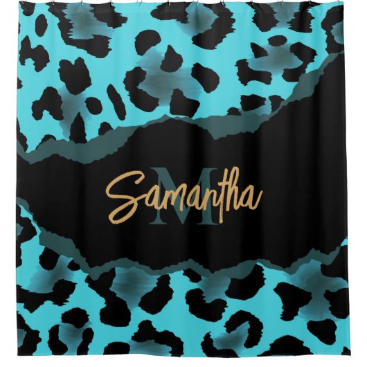 Rideaux De Douche Empreinte de léopard bleu mignon (Devant)