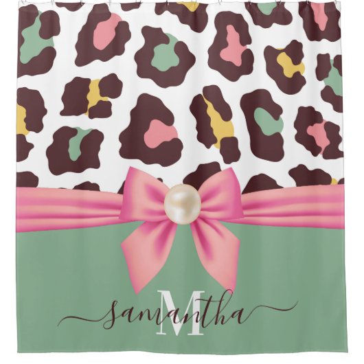 Rideaux De Douche Empreinte de léopard et Bow (Devant)
