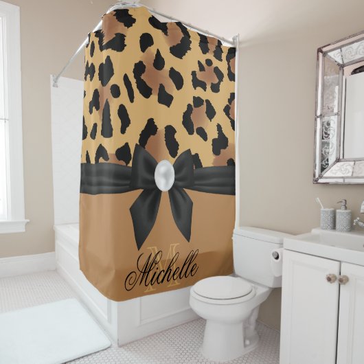 Rideaux De Douche Empreinte de léopard et Bow (En situation)