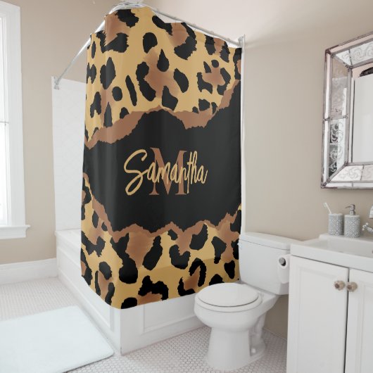 Rideaux De Douche Empreinte de léopard Monogramme mignon (En situation)