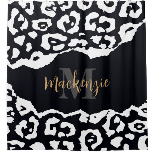 Rideaux De Douche Empreinte de léopard noir et blanc (Devant)