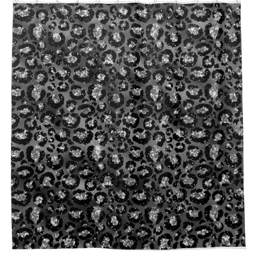 Rideaux De Douche Empreinte de léopard noir et gris argenté (Devant)