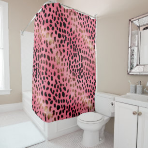 Rideaux De Douche Empreinte de léopard noir rose Abstrait