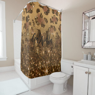 Rideaux De Douche Empreinte de léopard Parties scintillant d'or