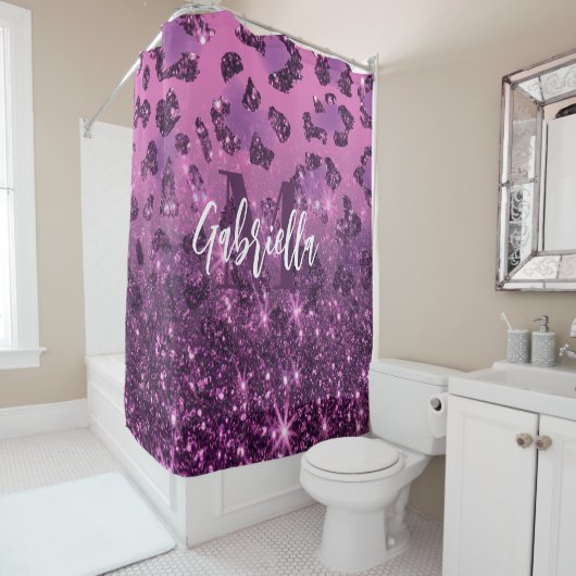 Rideaux De Douche Empreinte de léopard Parties scintillant violet (En situation)