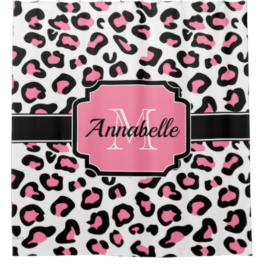 Rideaux De Douche Empreinte de léopard rose (Devant)