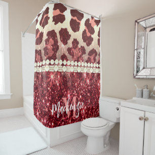 Rideaux De Douche Empreinte de léopard rose et Parties scintillant