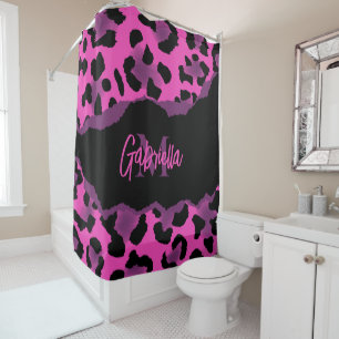 Rideaux De Douche Empreinte de léopard rose et violet