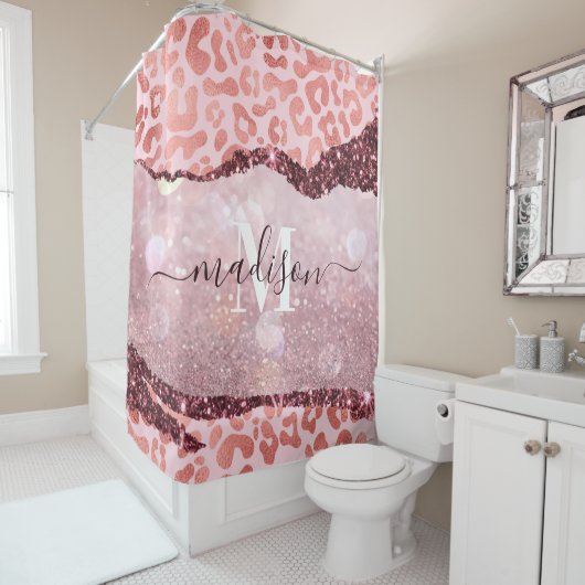 Rideaux De Douche Empreinte de léopard rose Gold (En situation)
