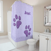 Rideaux De Douche empreinte de patte de chat mousseux violet - ridea (En situation)