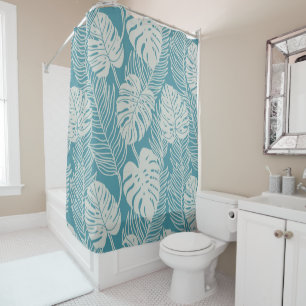 Rideaux De Douche Empreinte hawaïenne paume bleu et monstère