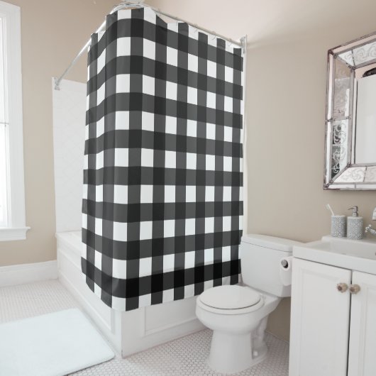 Rideaux De Douche En vichy simple en noir et blanc (En situation)