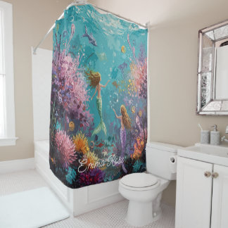 Rideaux De Douche Enchanted Mermaid Underwater Scene