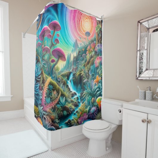 Rideaux De Douche Enchanted Psychedelic Dreamscape (En situation)
