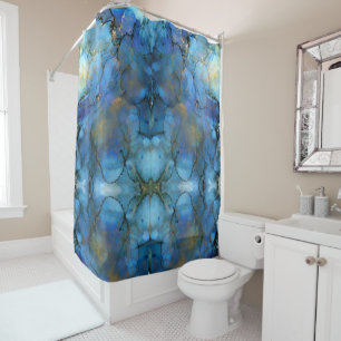 Rideaux De Douche Encre Abstraite bleu vert pourpre