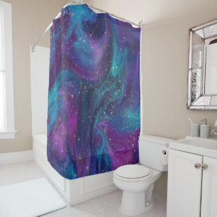 Rideaux De Douche Encre cosmique Turquoise bleu violet Galaxie Neb