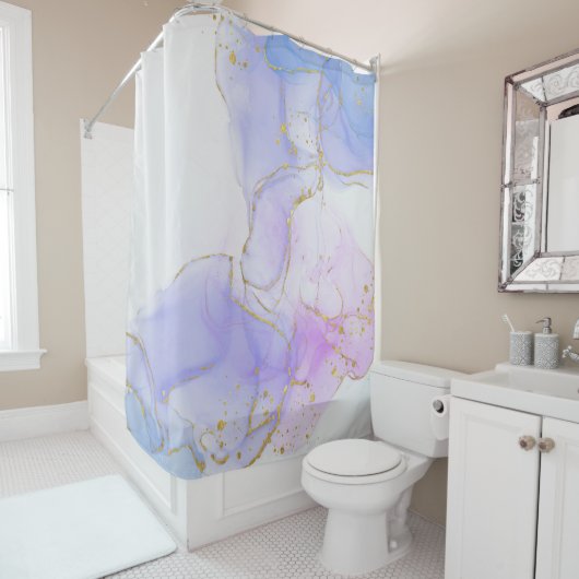 Rideaux De Douche Encre d'alcool rose, pourpre et bleu (En situation)