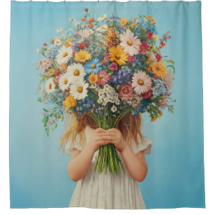 Rideaux De Douche Enfant tenant un bouquet Fleur sauvage luxuriant