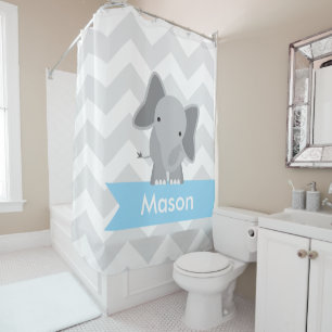 Rideaux De Douche Enfants bleus gris d'éléphant de Chevron