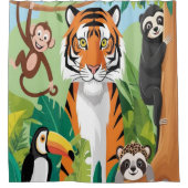 Rideaux De Douche Enfants mignons Animaux Jungle Tigre Singe Oiseau (Devant)