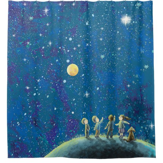Rideaux De Douche Enfants Regardant Night Sky (Devant)
