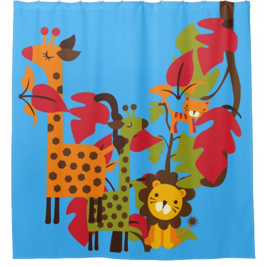 Rideaux De Douche Enfants Safari Animaux Giraffes Tiger Lion (Devant)